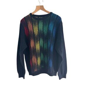 VTG St. Croix Men's Sz L Navy Blue Red Green Abstract Crew Sweater Cosby Style